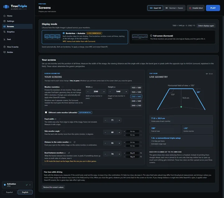 Screens: The output mode and your rig measurements, each with a key to tune it live while driving.